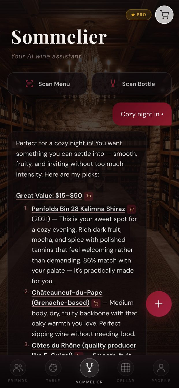 The sommelier answering with three picks